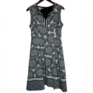 Maggie London Sleeveless Floral A-Line Dress in Black and Light Blue MINT 🌱